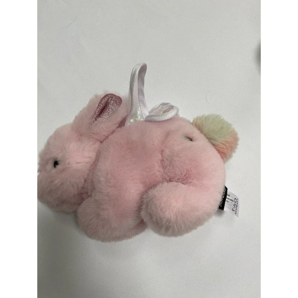 FAO Schwarz Pink Fairy Bunny Plush 2022 Rainbow Tail Iridescent Wings Soft Toy